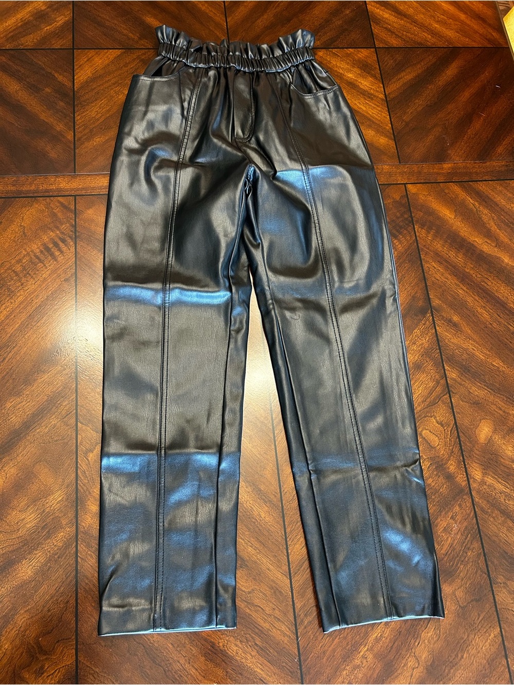 Elan Black Faux Leather Elastic Waist Pants